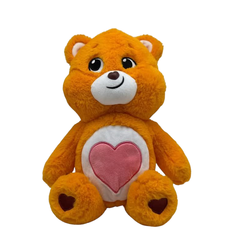Tenderheart Care Bear. An Orange Care Bear with a Red Love Heart Symbol on his belly and heart shaped paw pads.