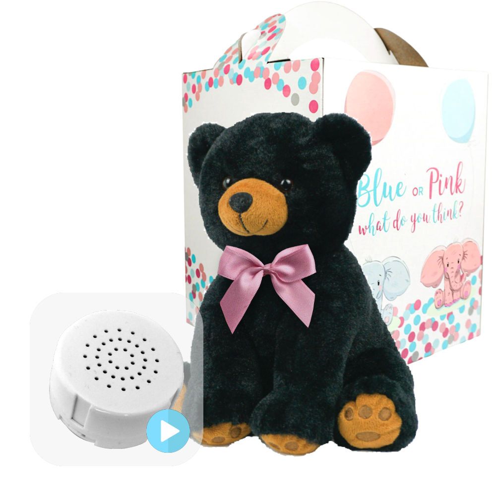 Black Bear with Pink Bow Gender Reveal Set
