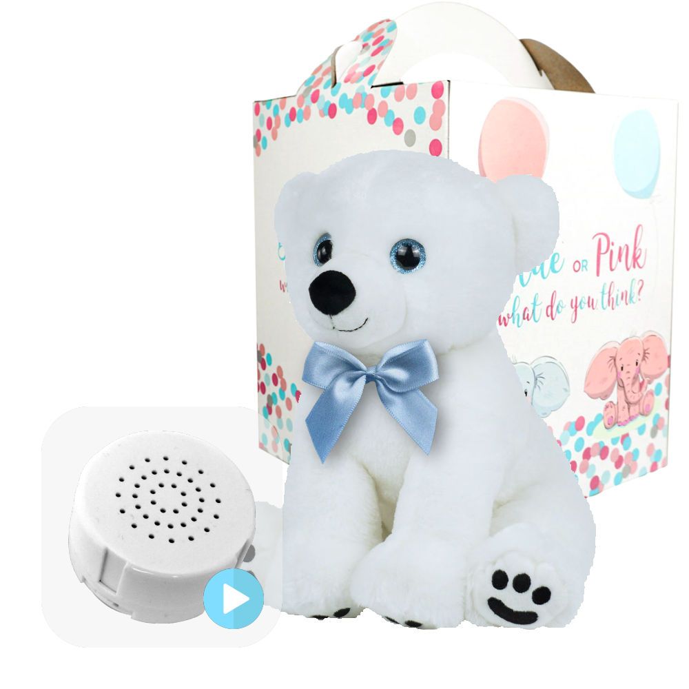 White Bear with Blue Bow Gender Reveal Set